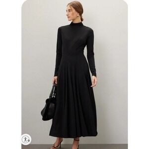 Saunders Collective Dress Womens 6 Black Mock Neck Long Sleeve Fit Flare Maxi